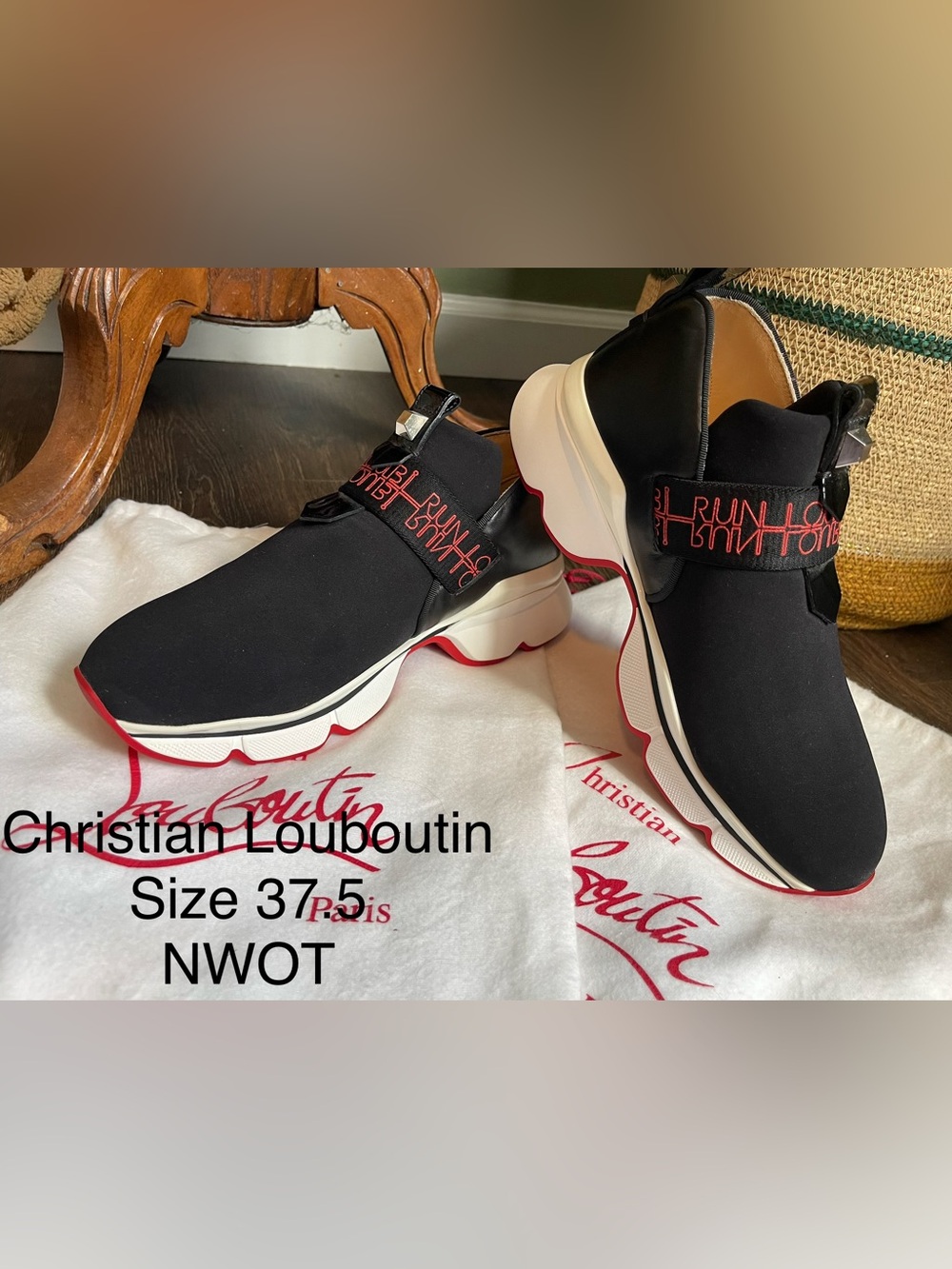 Christian Louboutin Black Slip-On Sneakers with Red Accents